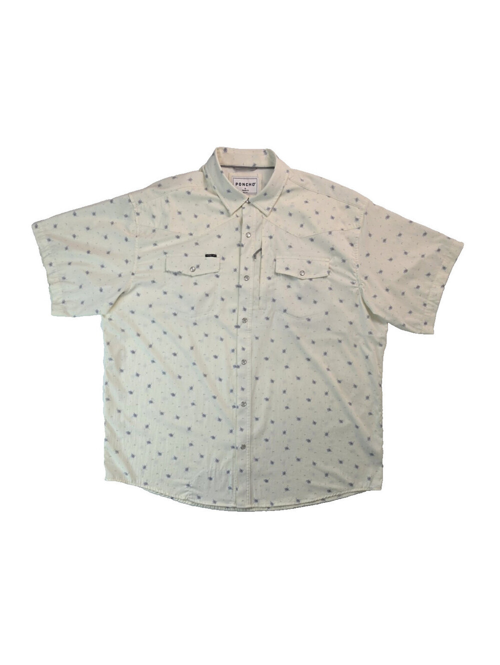 Poncho Western Performance Off White Floral Pearl Snap Shirt Mens Size XL
